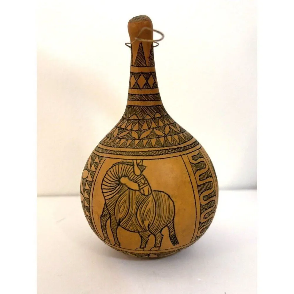 Natural Gourd Ornament With Safari Animals Zebra Elephant